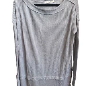 We The Free Light Gray Waffle-Knit Long Sleeve Top
